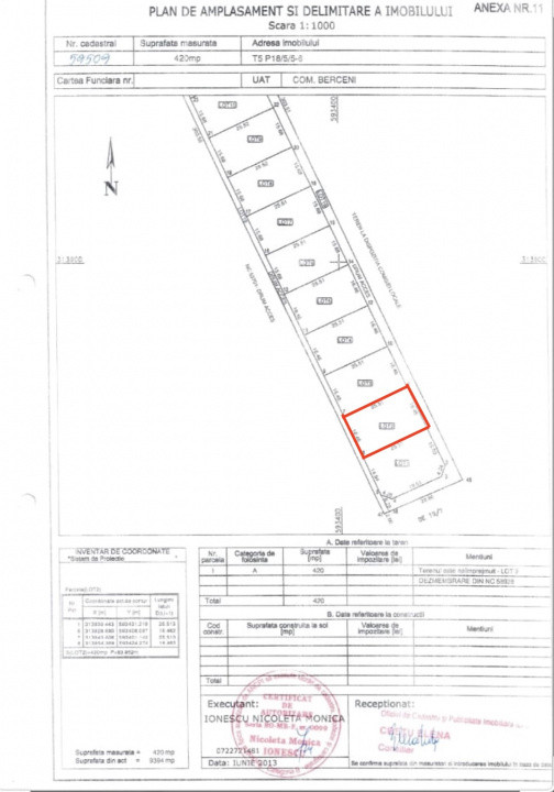 Teren de vanzare in comuna Berceni  420 mp
