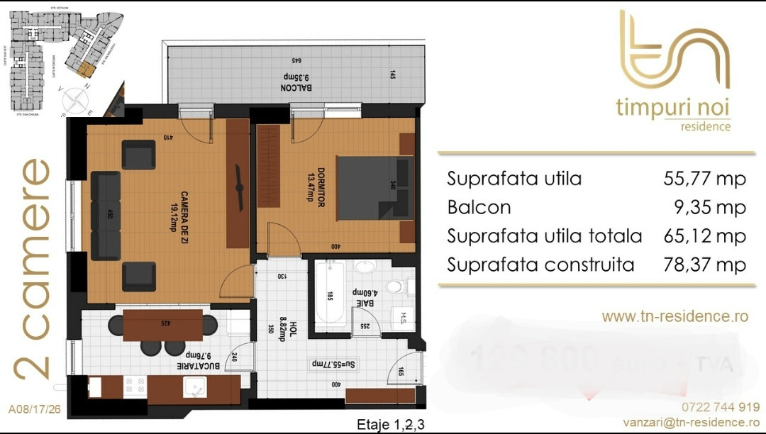 Apartament cu 2 camere pentru  rezidential sau birouri zona Timpuri noi